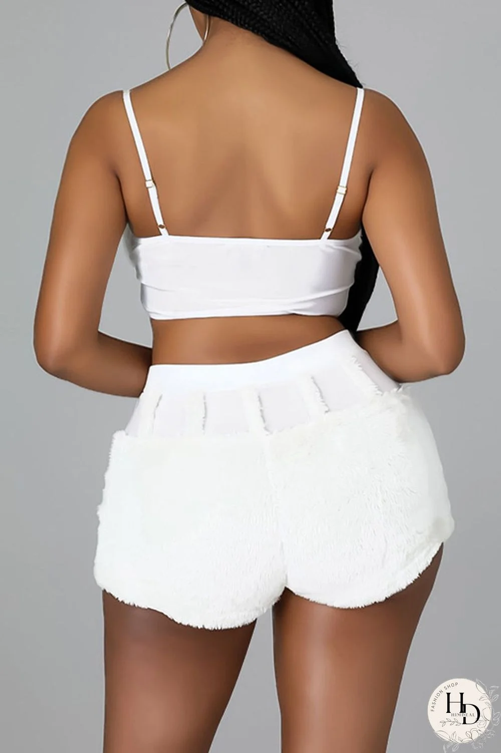 White Fashion Sexy Solid Split Joint Spaghetti Strap Sleeveless Two Pieces