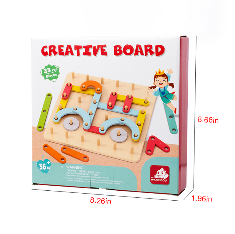 Tegooe Wooden Pegboard Geometric Shape Construction Kit - Creative Sensory Toy for Kids