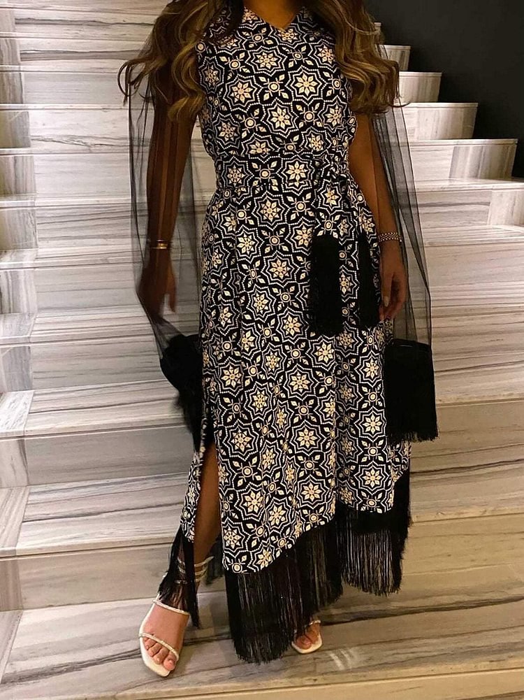 Floral Print V-neck Elegant Dress