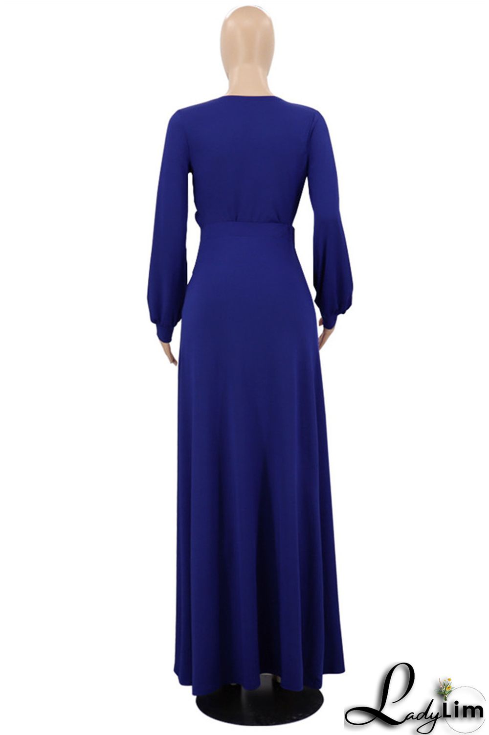 Blue Fashion Casual Solid Slit V Neck Long Sleeve Two Pieces