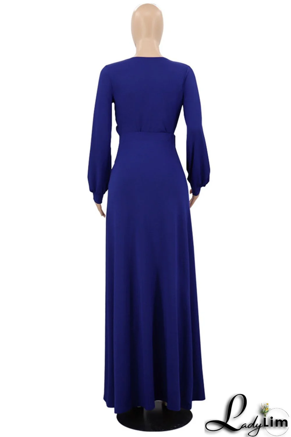 Blue Fashion Casual Solid Slit V Neck Long Sleeve Two Pieces