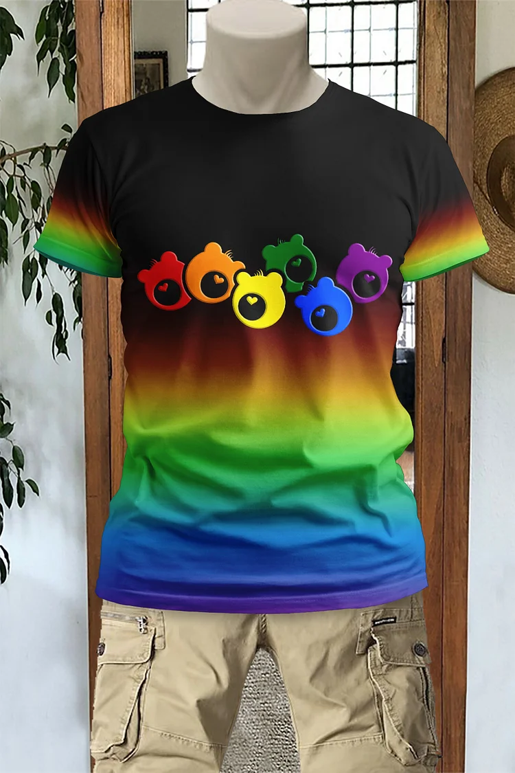 Classic   Pride Month Rainbow Bear Print T-Shirt