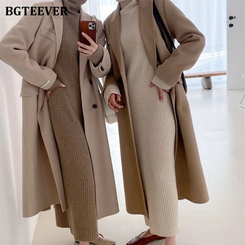 BGTEEVER Vintage Turtleneck Thicken Warm Sweater Dress for Women Loose Straight Female Knitted Dress 2021 Autumn Winter