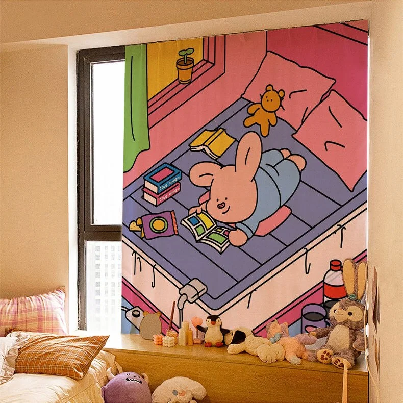 Nigikala Kawaii Tapestry Velcro Shading Curtains Background Cloth Hanging Cloth Bedroom Wall Decoration Children Room Layout 2021 New