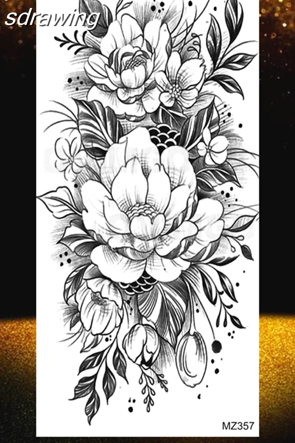  Black Rose Flower Temporary Tattoos Fake Waterproof Tatoo Body Art Arm Leg Floral Peony Bloosom Tattoo Stickers Makeup 928-0