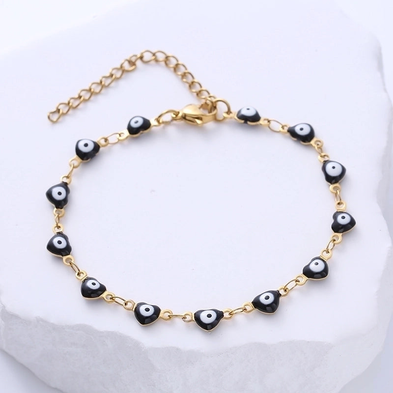 Classic Style Devil’S Eye Heart Shape 304 Stainless Steel 18K Gold Plated No Inlaid Stainless Steel Bracelets In Bulk
