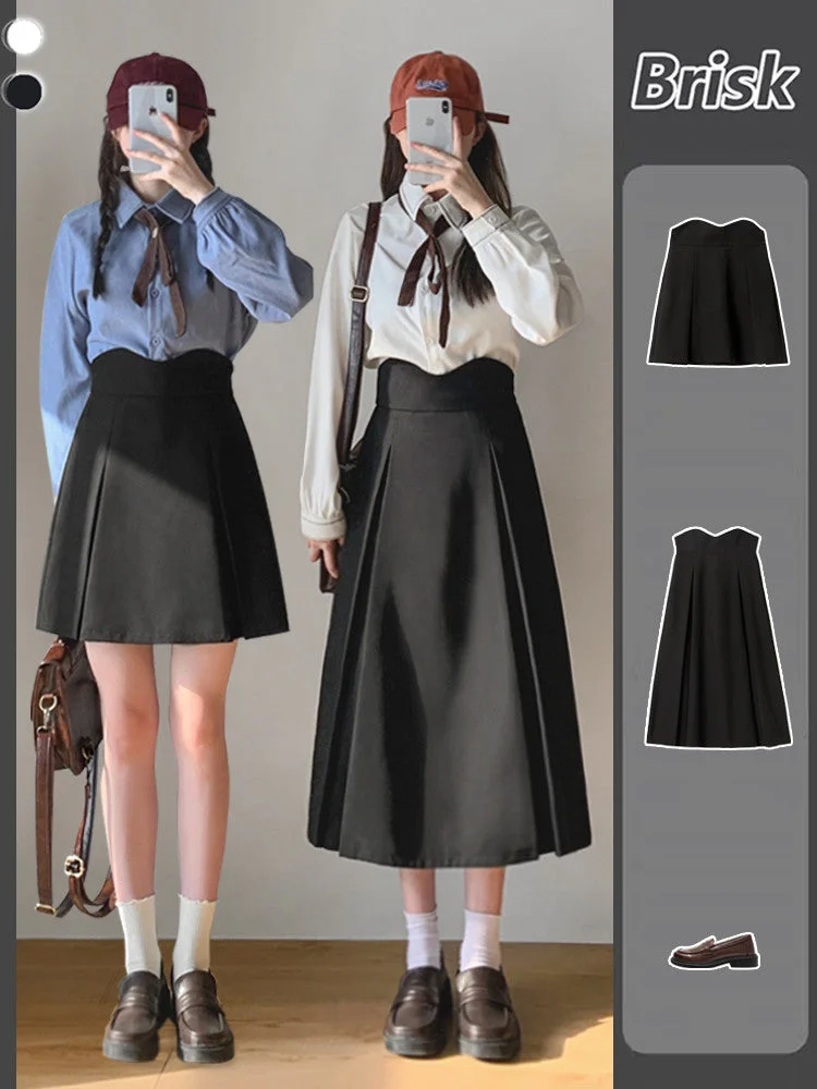 Dark Academia Plus Size A Line Long Short Pleated Skirt SP16530