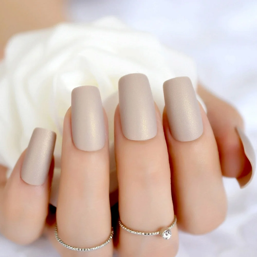 Gorgeous Cream False Nails Long Iridescent Matte Fake Nails Frost Art Design DIY Full Free Artificial False Nails 24-Nail Inspo