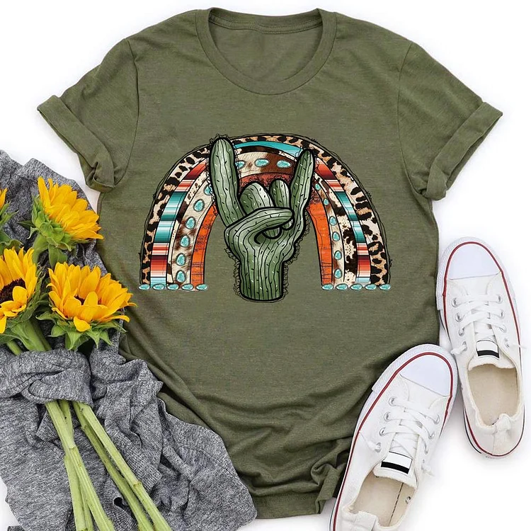 Cactus Hand Turquoise Rainbow T-shirt Tee-05857