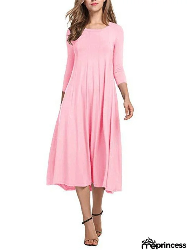 Stylish Solid Color Round Collar Pullover Dresses