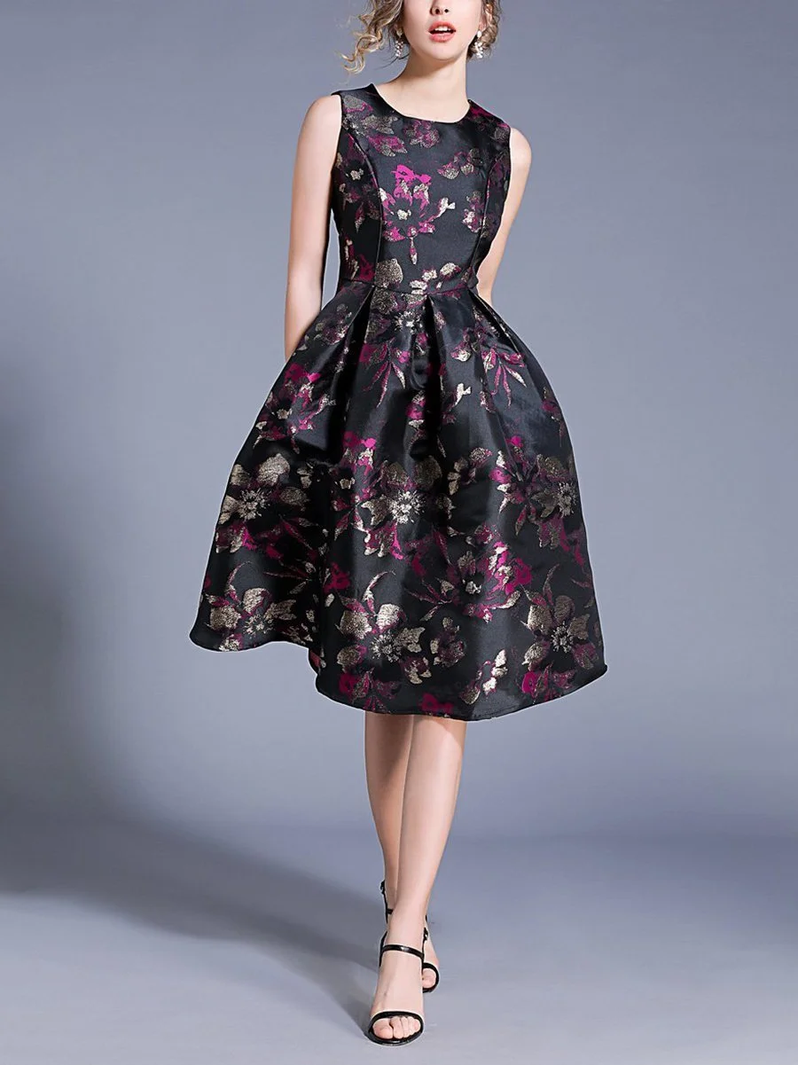 Black & Fuchsia Floral Fit & Flare Dress