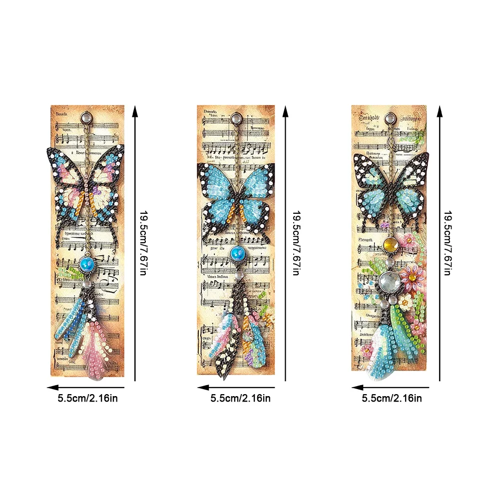 3Pcs DIY Butterfly Special Shape 5D Diamond Painting Bookmark for Book Lovers