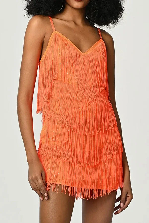 Solid Color Retro Tassel Mini Sexy Party Dress