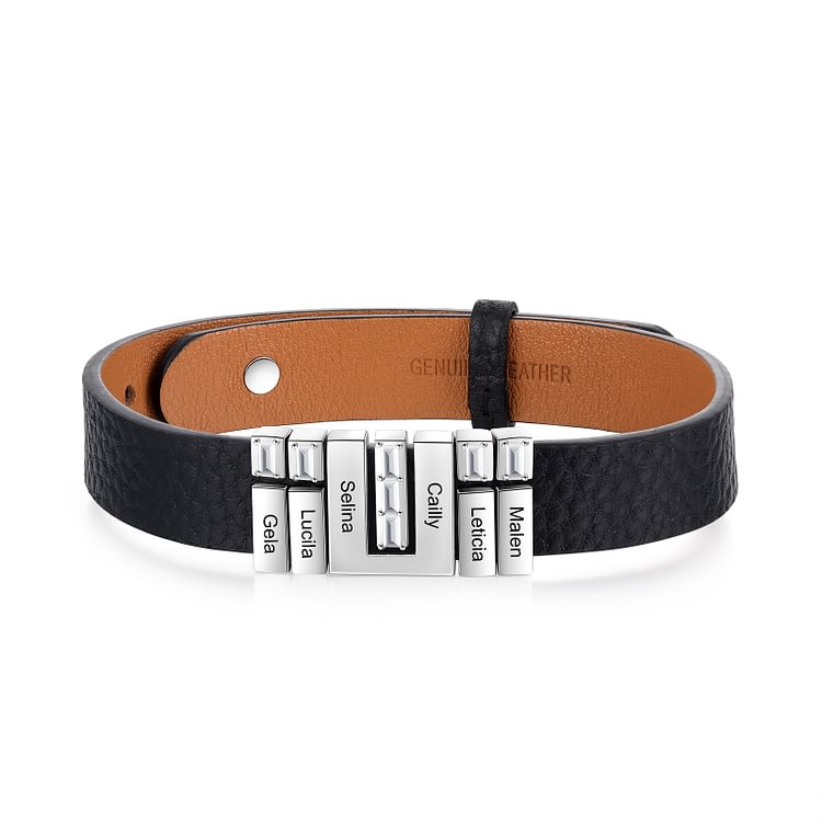 Pulsera de cuero 6 Pulsera de hombre con 6 nombres personalizados