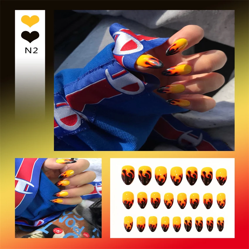 Bayuyun 24Pcs/Set Coffee Leopard French Fake Nails with Diamonds Japan Korean Artificial Acrylic Press on Nails Removable Stick on Nails