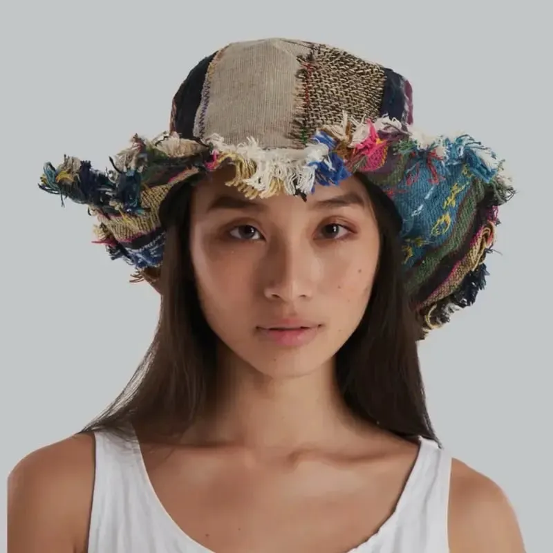 🍄Patchwork Multicolored Mushroom Hemp Hat with Hidden Pocket Fedorahats🎩