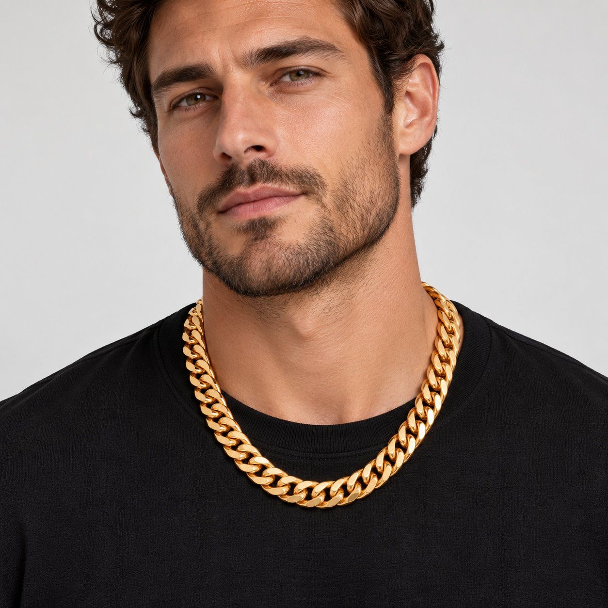  15mm Gold-Tone Diamond-Cut Cuban Link Chain &ndash; Bracelet or Necklace