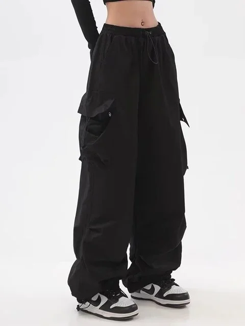 Women Punk Cargo Pants American Retro Streetwear Hip Hop Trousers Summer Fashion Bf Harajuku High Waist Wide Leg Pants