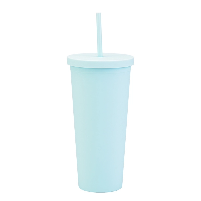 Double-layer Plastic Straw Cup With Lid 24oz Large-capacity Plastic Frosted Ready-to-hand Water Cup
