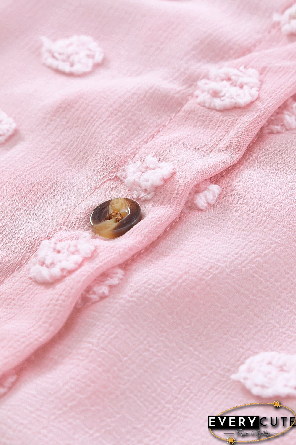 Pink Swiss Dot Buttoned Pocket Long Sleeve Shirt