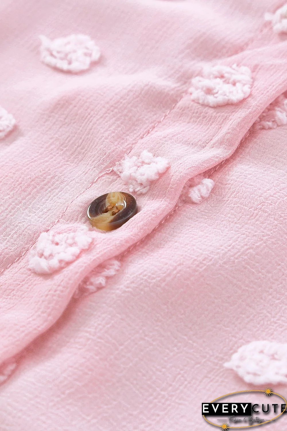 Pink Swiss Dot Buttoned Pocket Long Sleeve Shirt