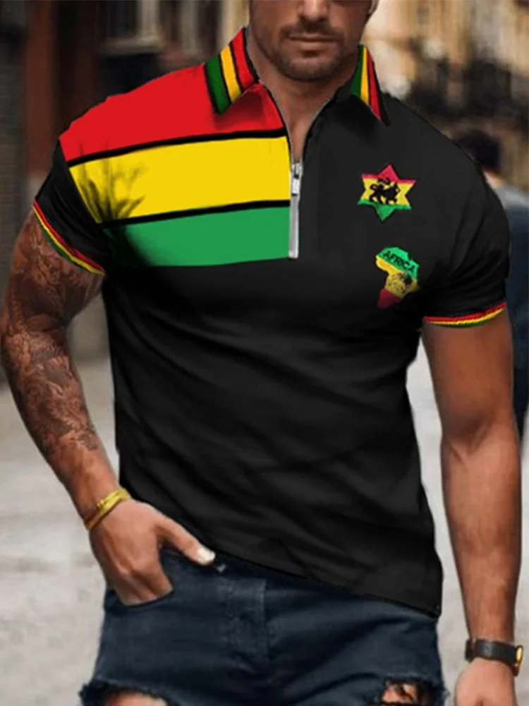 Men's Juneteenth Music Africa Zip-Up POLO Shirt 