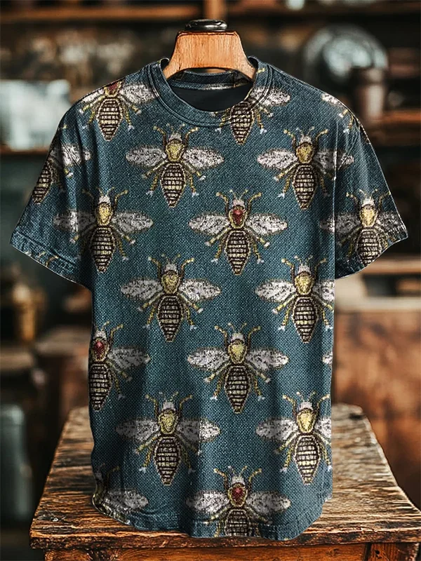Men's Retro Bee Pattern Art Printed T-Shirt