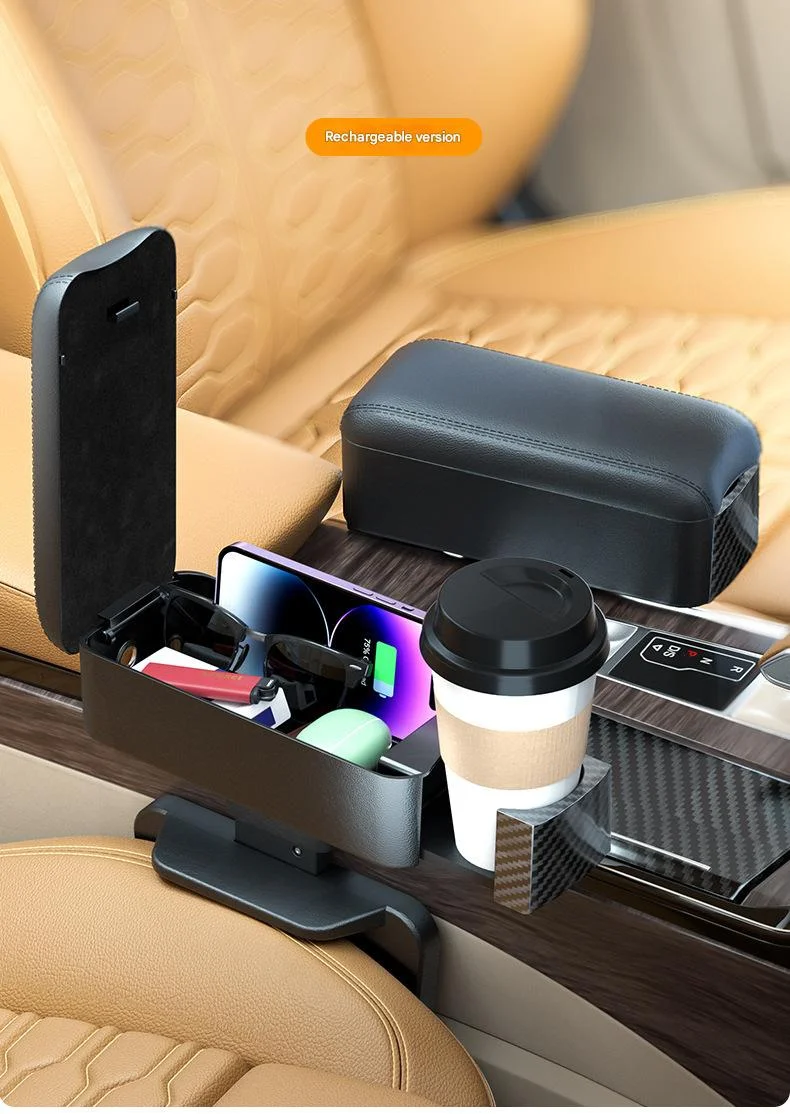 Car front seat auxiliary driving armrest-charging privacy storage style