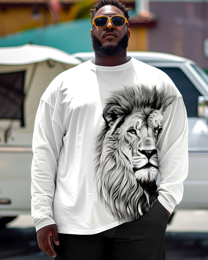 Men's Plus Size 3D Lion Head Long Sleeve T-Shirt
