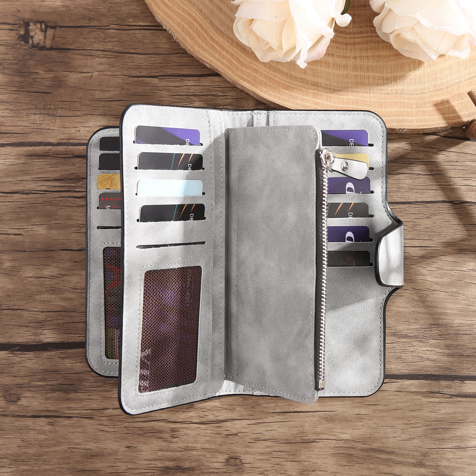 Portafoglio in PU pelle con 1 letetra & 1 testo & 1 nome & 1 foto personalizzati per mamma/nonna