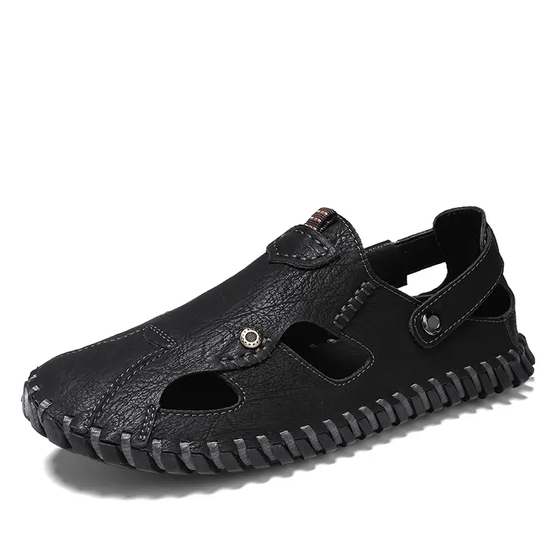 Retro Sewing Men's Sandals Comfortable Solid Color Hollow Slippers Light Weight Large Size Soft Bottom Shoes Sandale Homme | Maklawn