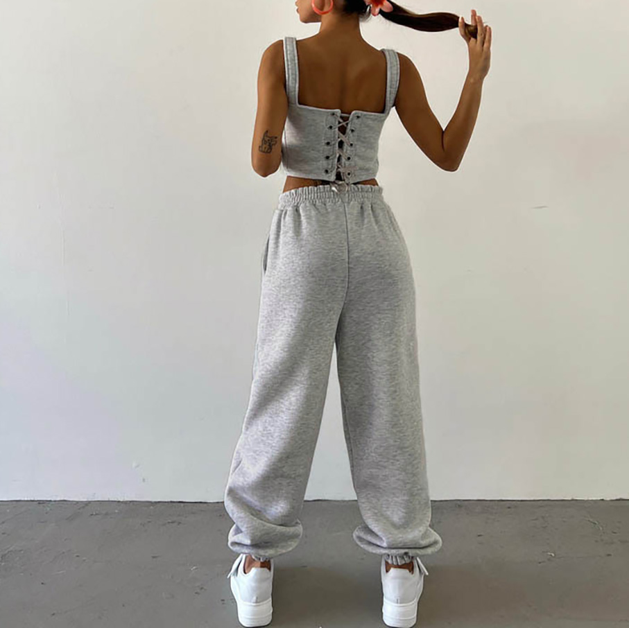 Drawstring Hooded Short Sweatshirt Drawstring Pants 3-Piece Set