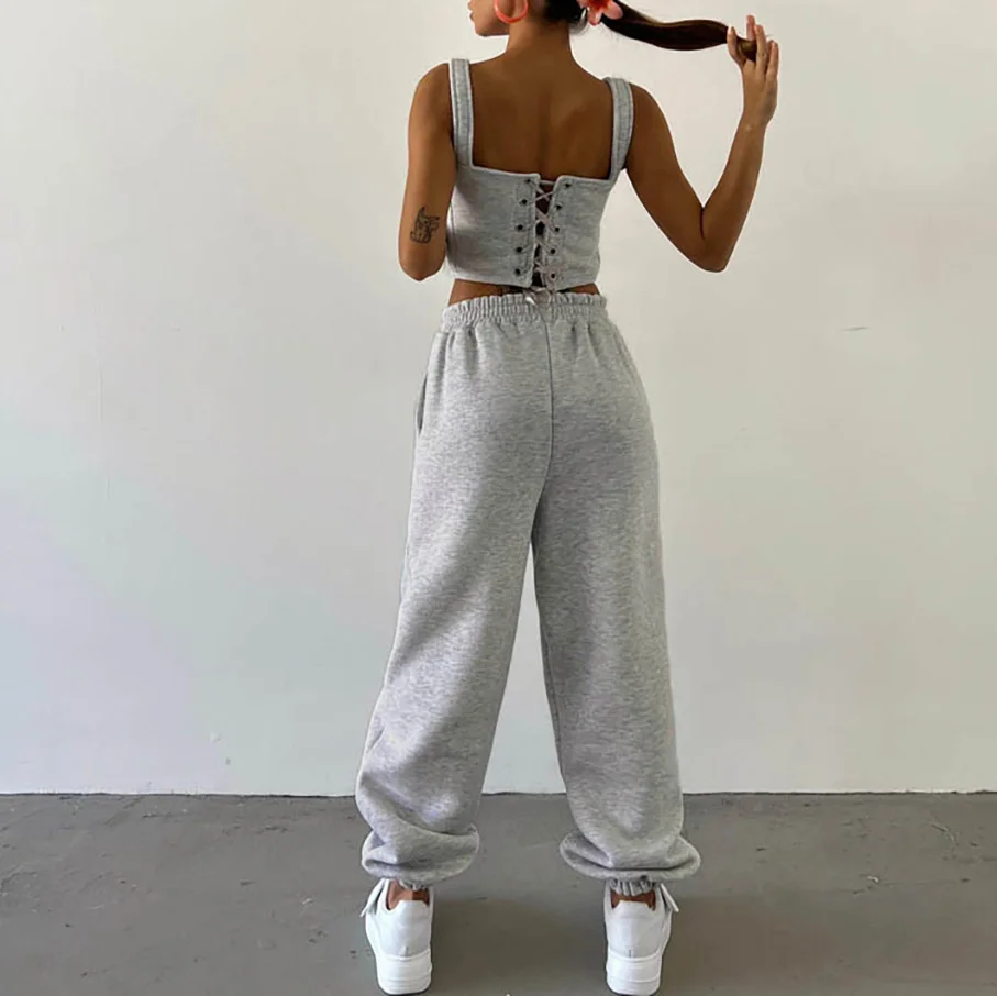 Drawstring Hooded Short Sweatshirt Drawstring Pants 3-Piece Set