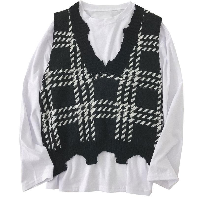 Vintage Plaid V-necked Pullover Sweater Vest