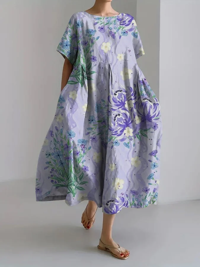 Women's Refreshing Casual Floral Design Printed Casual Loose Dress