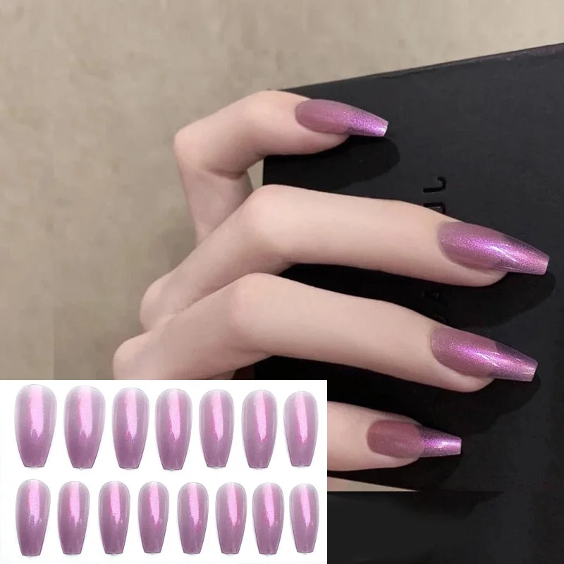 24PCS Fake Nails With Glue Rhinestones Long Detachable French Stick on Nails Coffin Flame Press on Nails Art DIY Manicure tips-Nail Inspo