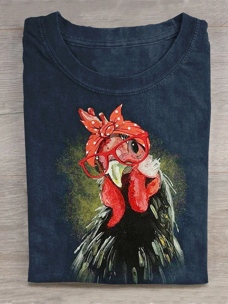 Cute Fashion Chicken Art Print Casual T-shirt