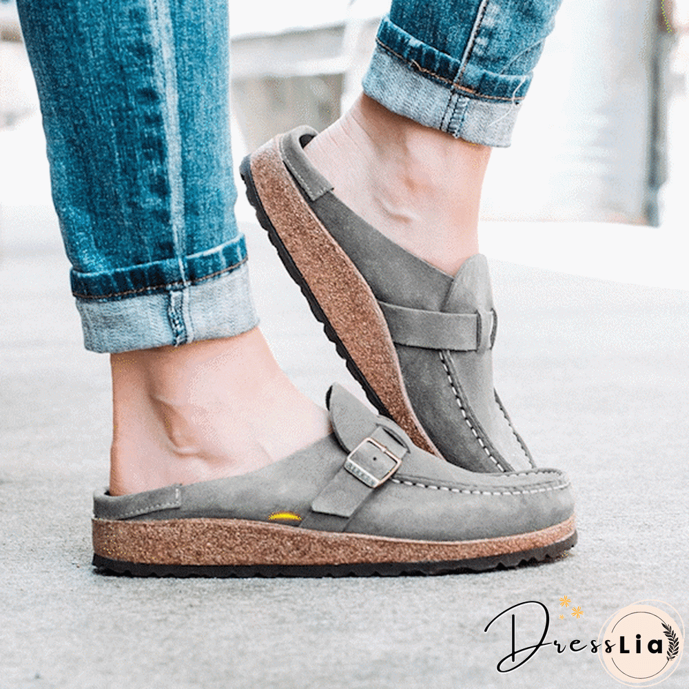 Women Soft Sole Casual Comfy Leather Slip On Sandals