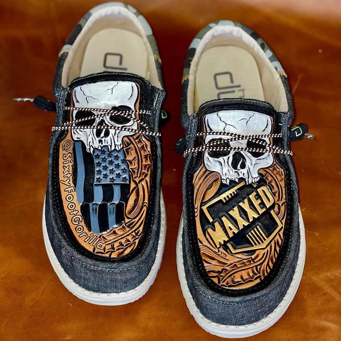 Hey Dude Men's Shoes Brown Leather With Skull