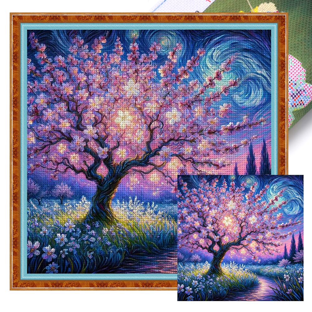 Starry Sky Flower Tree Full 11CT Pre-stamped Canvas(45*45cm) Cross Stitch