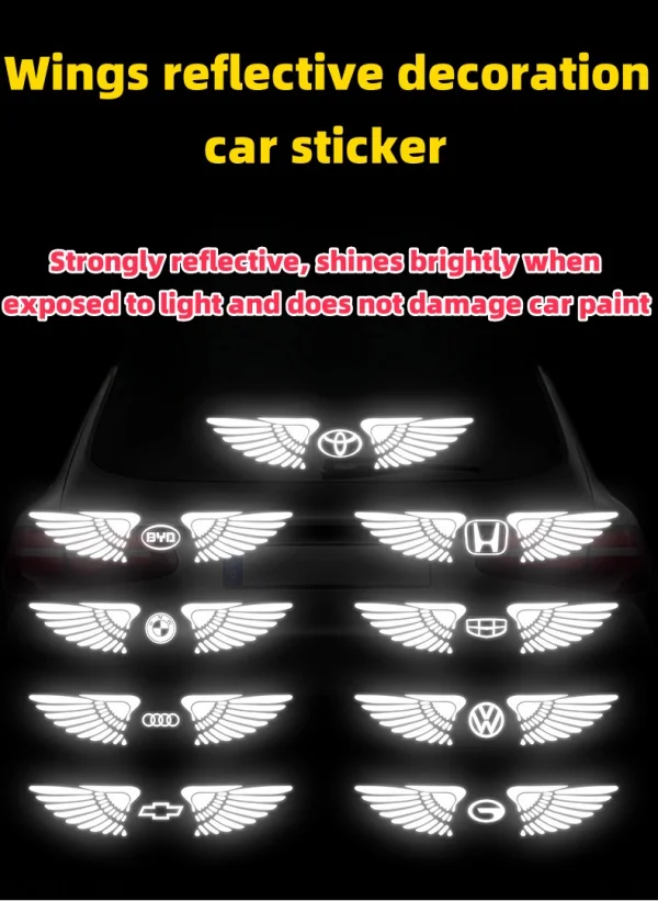 Colorful Luminous Car Logo Wings Rear Window Glass Reflective Sticker