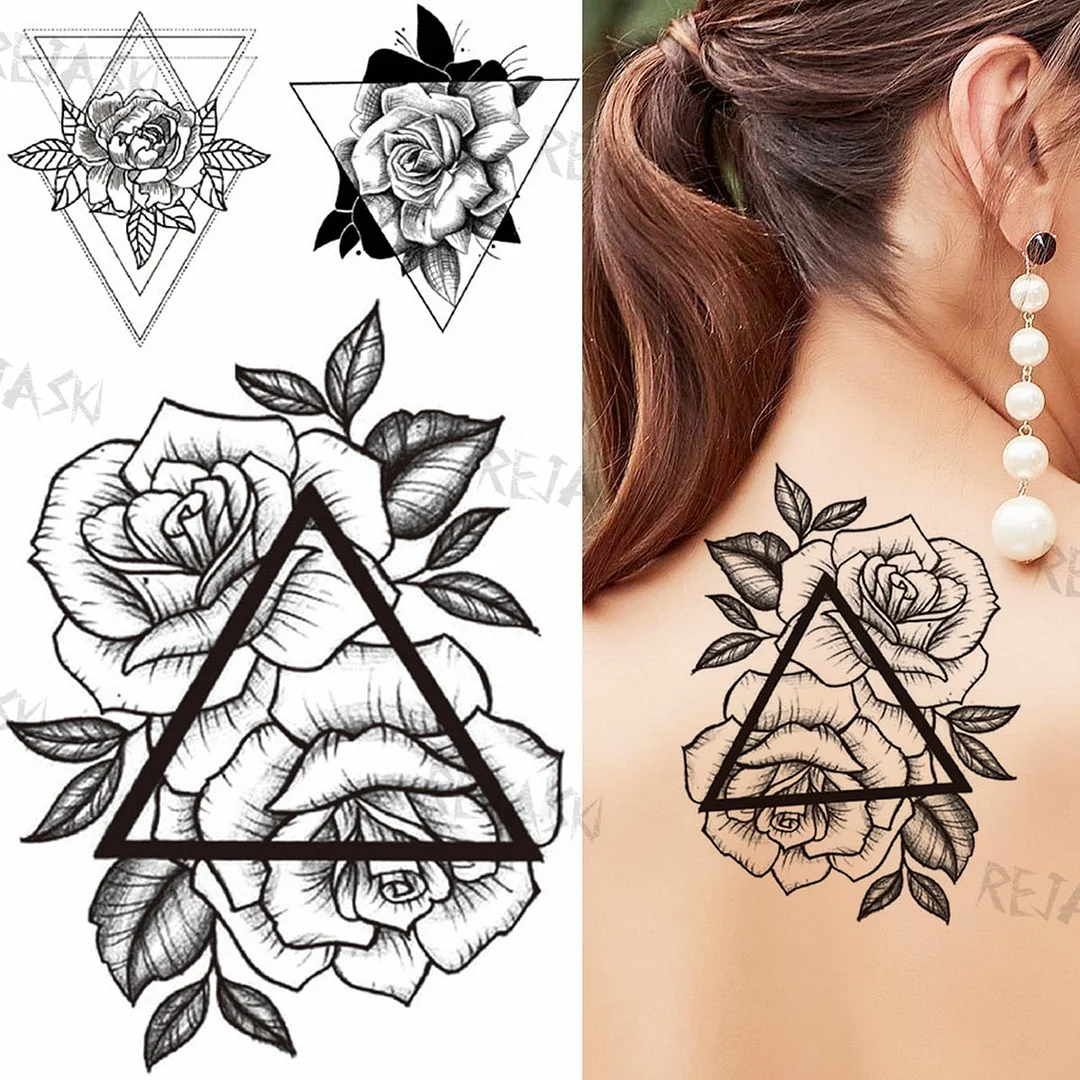 Sexy Snake Flower Fake Temporary Tattoo For Women Black Sunflower Tattoos Bloosom Big Daisy Camellia Water Transfer Tatoos Legs