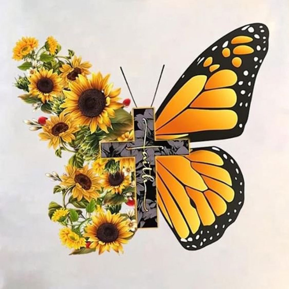 Sunflower Butterfly 40*40CM(Canvas) Full Round Drill Diamond Painting gbfke
