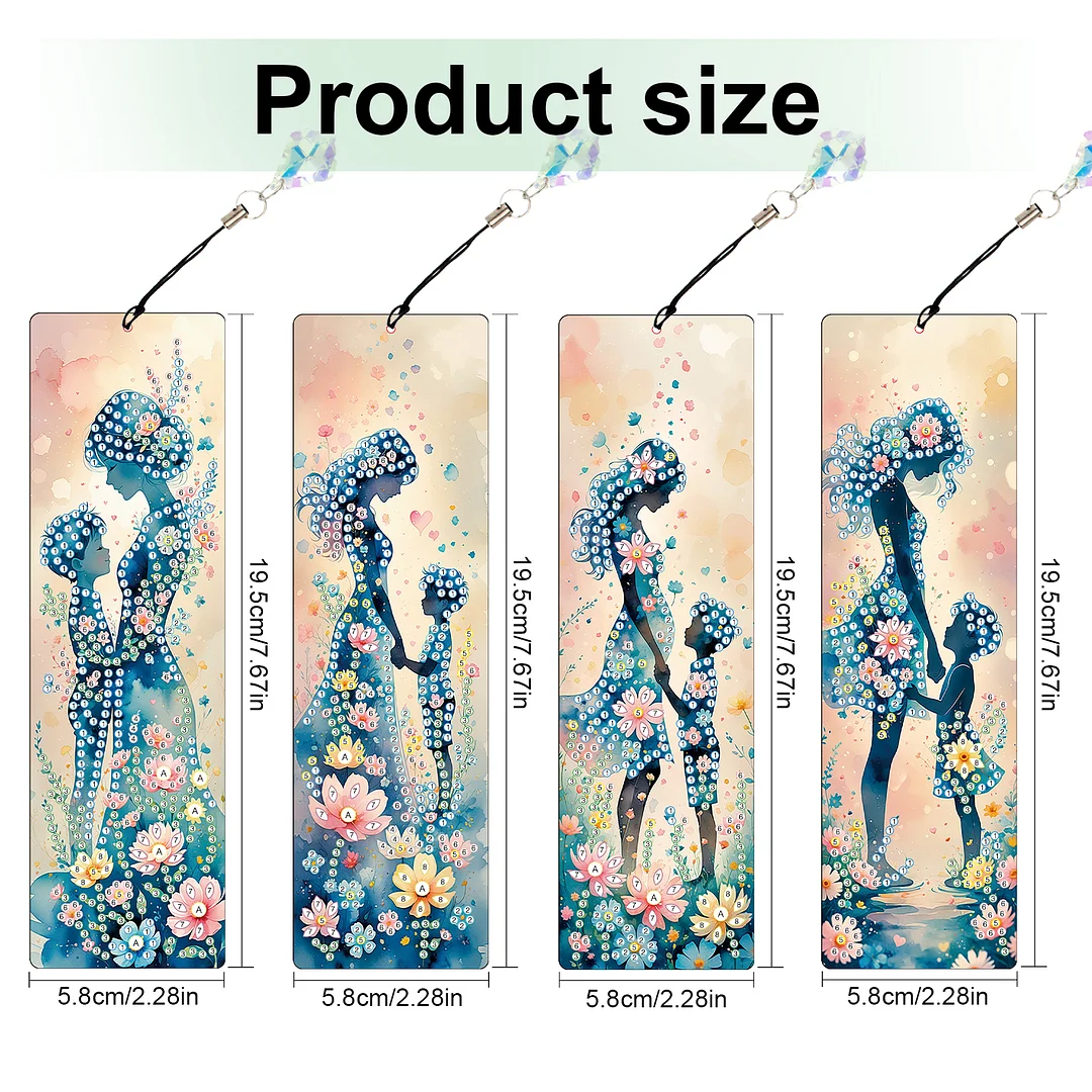 4Pcs Flowers and Parents DIY Diamond Bookmark Art Projects Irregular Shaped Diamonds Diamond Painting Art Bookmarks with Crystal Pendants for DIY Making Beginners Adult Art Craft Supplies