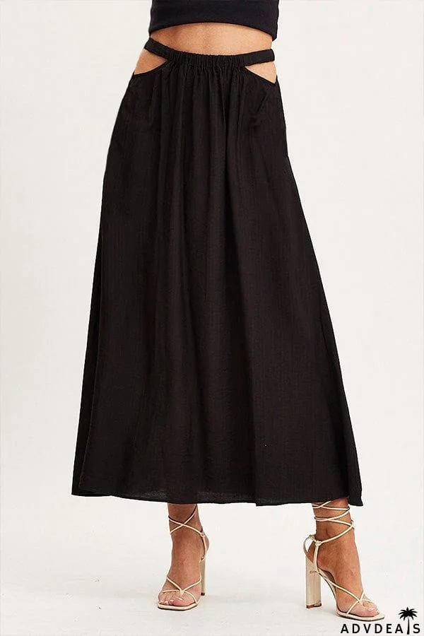 A-line swing skirt high waist hollow solid color skirt