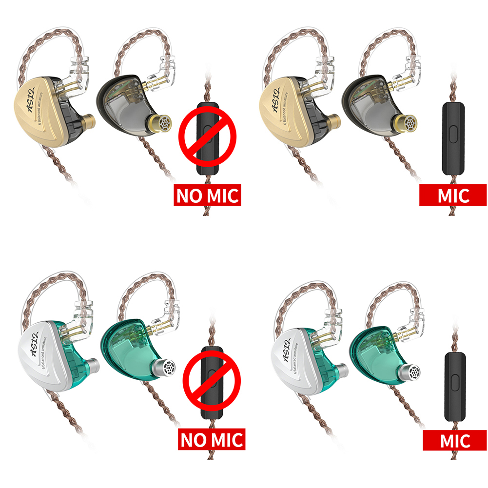 

3.5mm AS12 8BA Unit Hybrid Earphones HIFI Noise Cancelling in Ear Headset, Silver cyan with mic, 501 Original