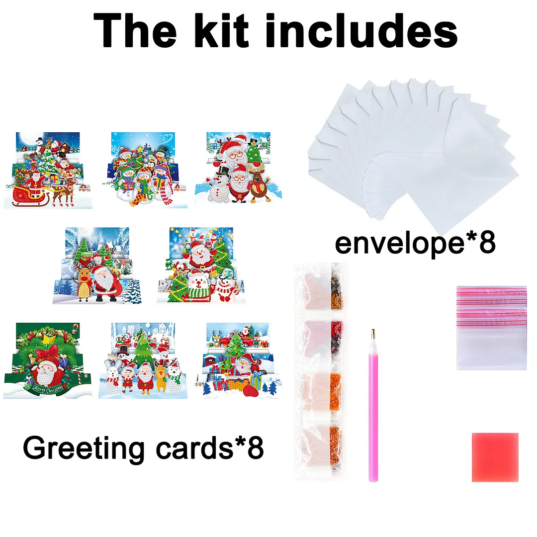 8PCS Santa Claus DIY Diamond Painting Greeting Card Kits with Envelopes Diamond Art Greeting Cards Diamond Art Cards Kits for Adults DIY Crafts Family Friend Gifts