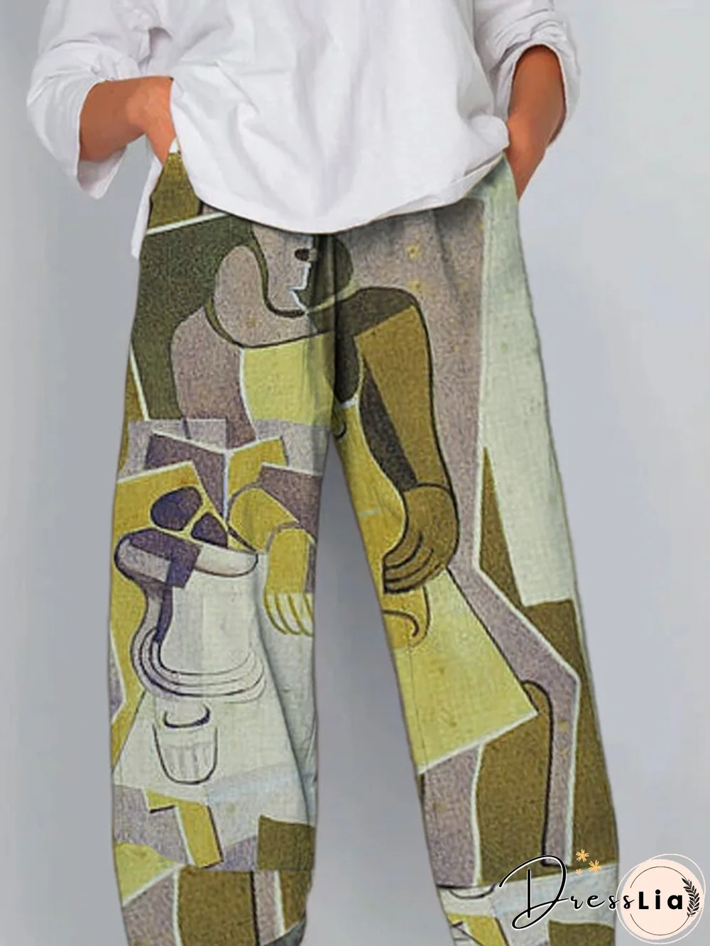 Cotton-blend Casual Printed Pants