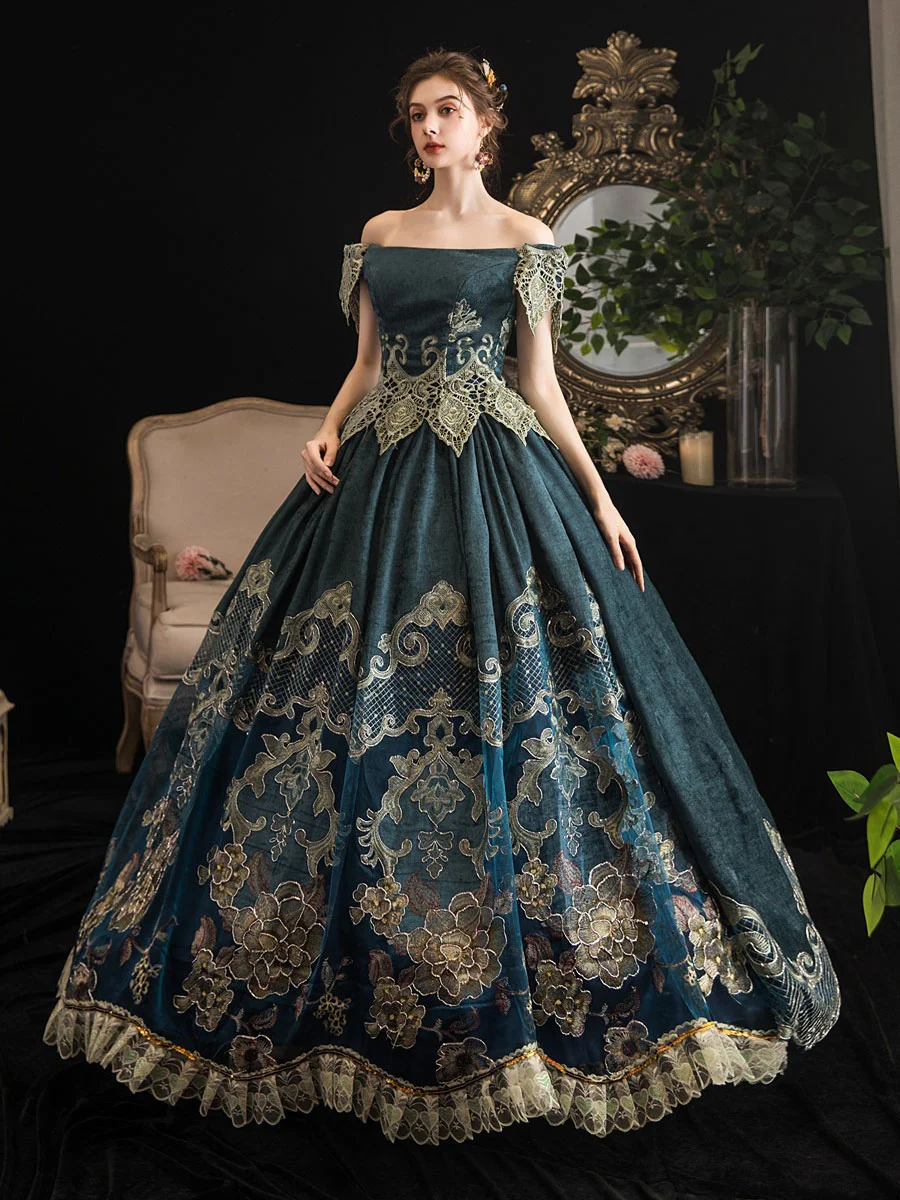 Victorian Dress  Performance Costume Women Retro Short Sleeves Off the Shoulder Baroque Dress Marie Antoinette Prom Dress Novameme
