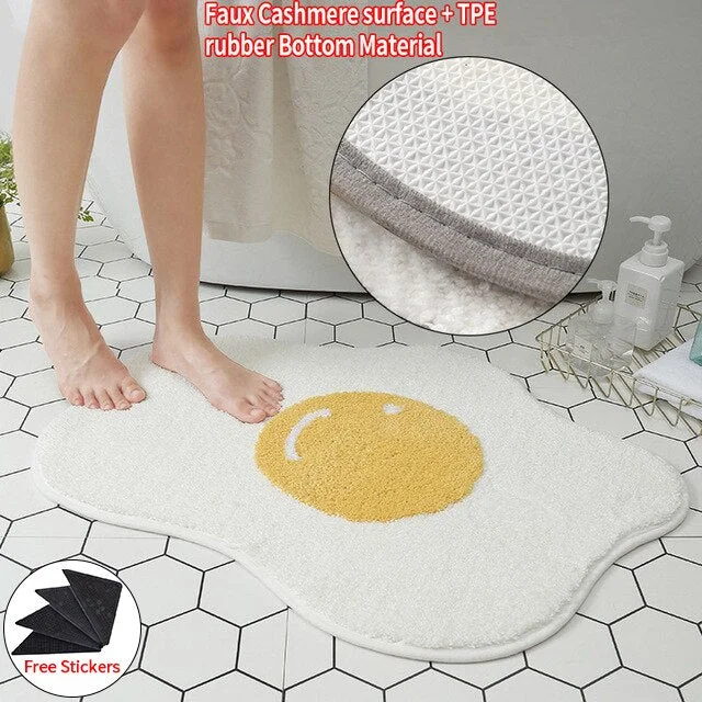 Poached Egg Shape Floor Mats Non-slip Bathroom Doormat Cartoon Entrance Area Rugs Washable Balcony Carpet Chidren Door Mat